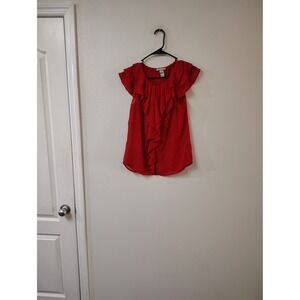 HM‎ Womens Red Ruffle Front Chiffon Blouse Cap Sleeve Scoop Neck Top Size 6